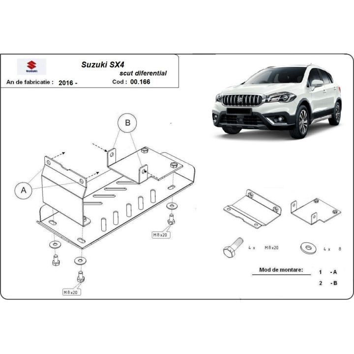 Aluminium Skid Plate for Differential, Scut Protection, Suzuki SX4 2013 - 2023 - EDK.ro