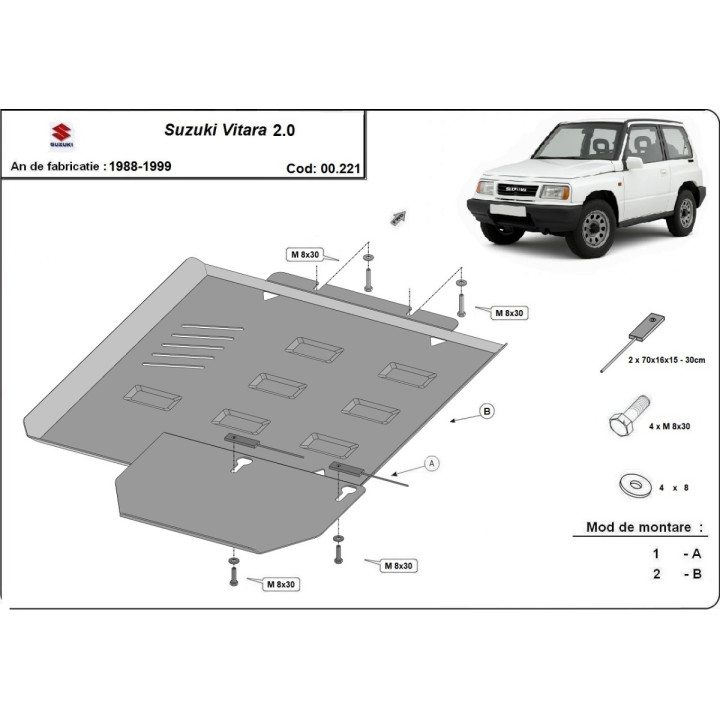 Skid Plate for Gearbox, Scut Protection 2.0, Suzuki Vitara 1988 - 1999 - EDK.ro