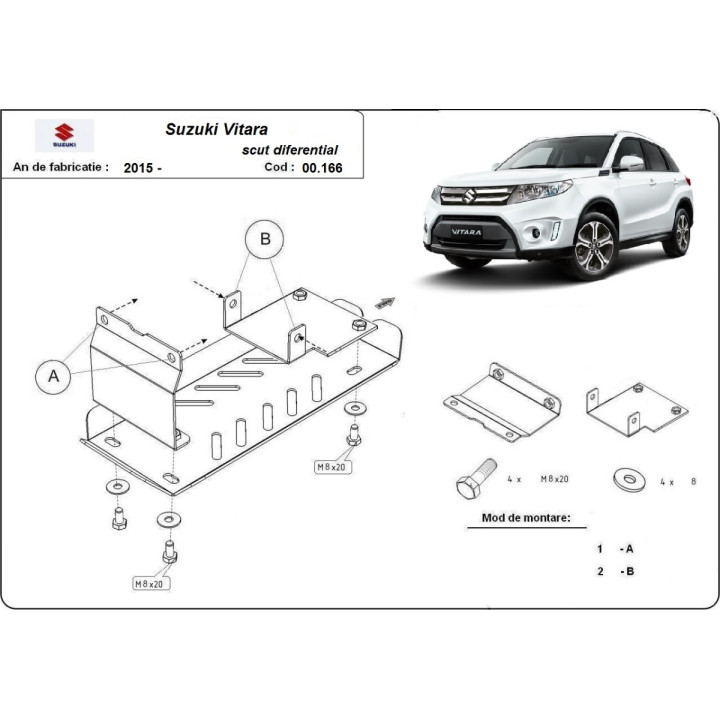 Aluminium Skid Plate for Differential, Scut Protection, Suzuki Vitara 2013 - 2025 - EDK.ro