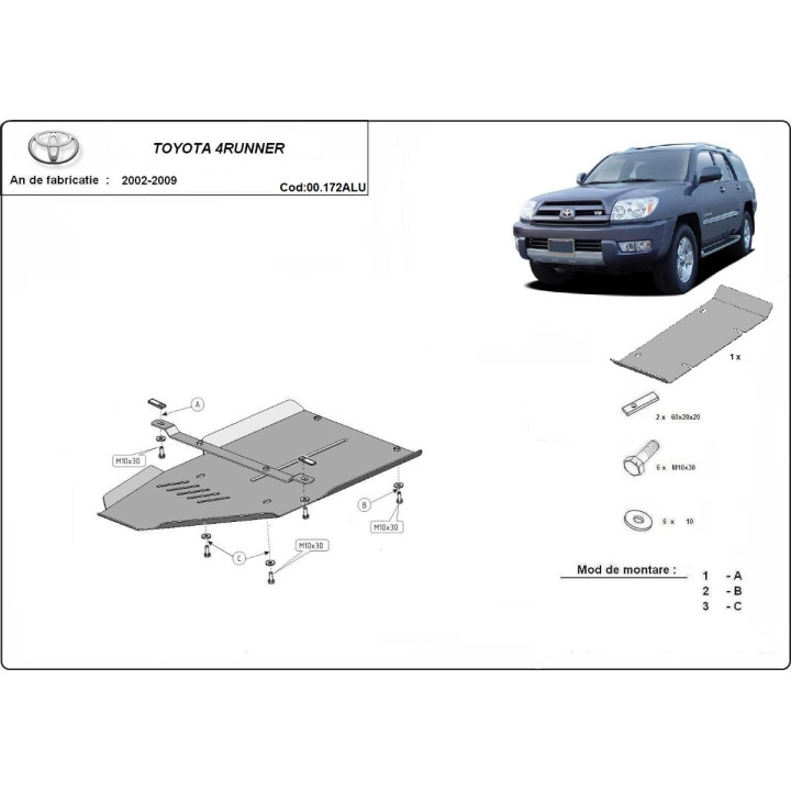 Aluminium Skid Plate for Gearbox, Scut Protection, Toyota 4Runner 2002 - 2009 - EDK.ro