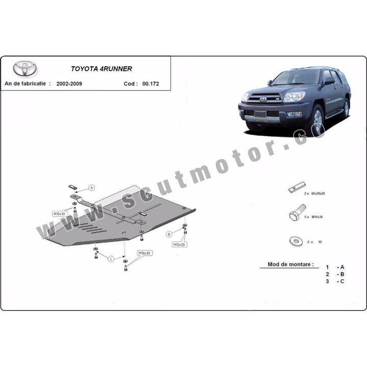 Skid Plate for Gearbox, Scut Protection, Toyota 4Runner 2002 - 2009 - EDK.ro
