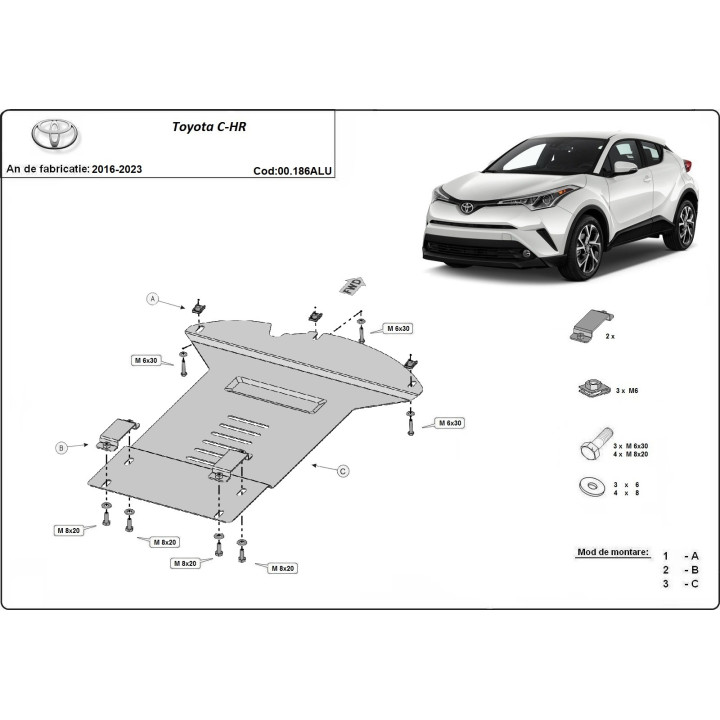 Scut Catalizator din Aluminiu, Scut Protection Anti Theft, Toyota C-HR 2016 - 2023 - EDK.ro