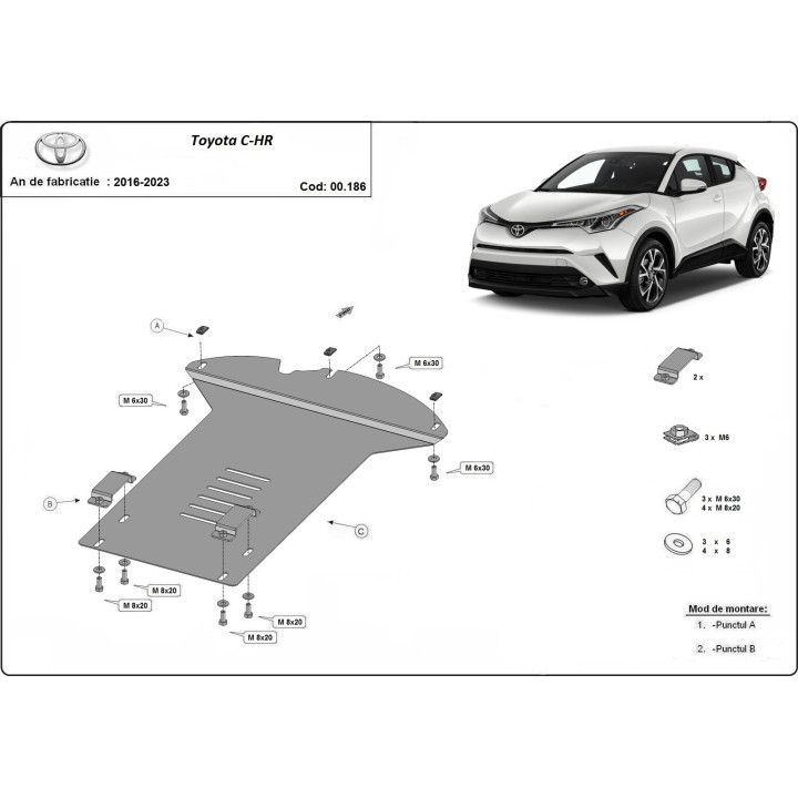 Skid Plate for Catalytic Converter, Scut Protection Anti Theft, Toyota C-HR 2016 - 2023 - EDK.ro