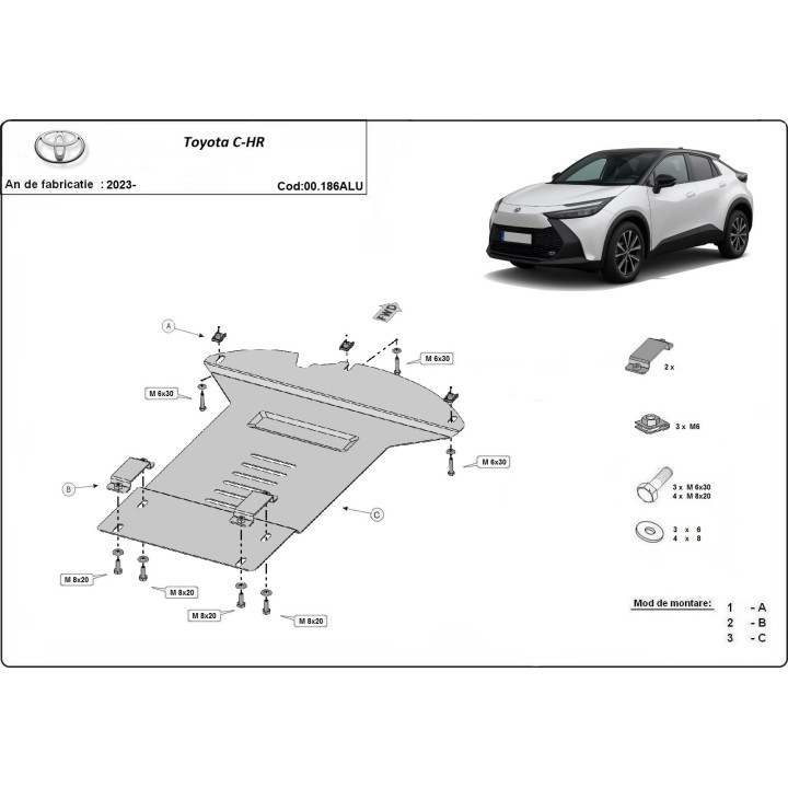 Scut Catalizator din Aluminiu, Scut Protection Anti Theft, Toyota C-HR 2023 - Prezent - EDK.ro