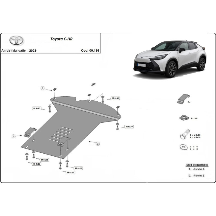 Skid Plate for Catalytic Converter, Scut Protection Anti Theft, Toyota C-HR 2023 - Present - EDK.ro