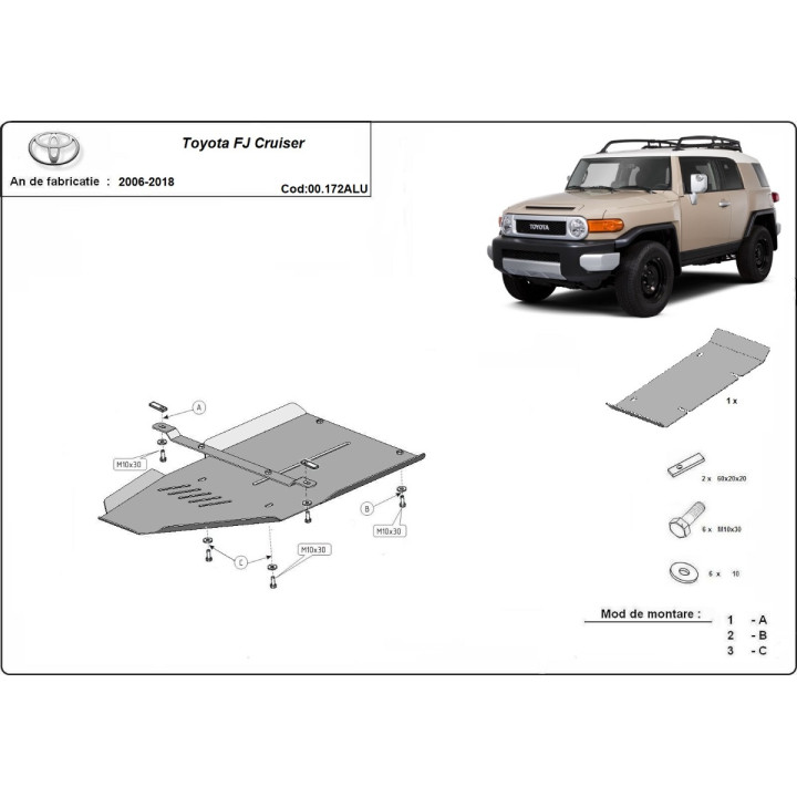 Aluminium Skid Plate for Gearbox, Scut Protection, Toyota FJ Cruiser 2006 - 2018 - EDK.ro
