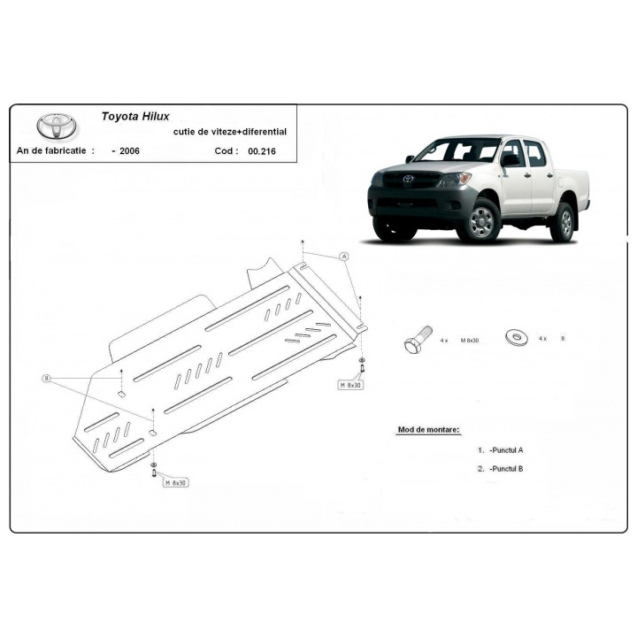 Skid Plate for Gearbox and Transfer Case, Scut Protection, Toyota Hilux 2000 - 2004 - EDK.ro