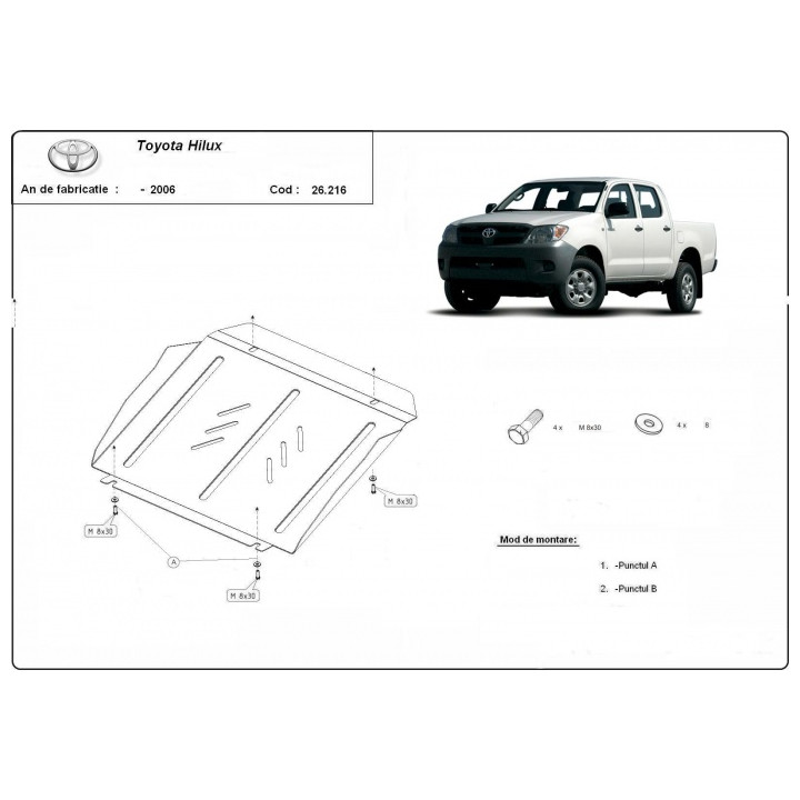 Skid Plate for Engine, Scut Protection, Toyota Hilux 2000 - 2004 - EDK.ro