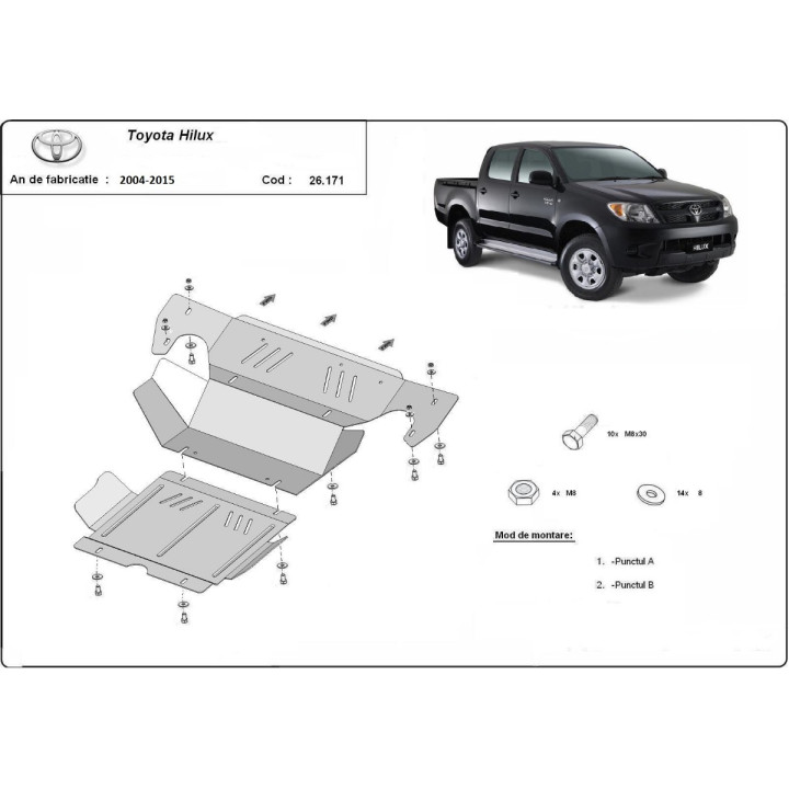 Skid Plate for Engine and Radiator, Scut Protection, Toyota Hilux 2004 - 2015 - EDK.ro