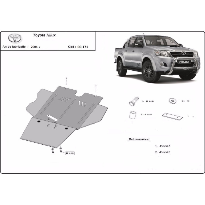 Skid Plate for Gearbox, Scut Protection Particulate Filter, Toyota Hilux 2004 - 2015 - EDK.ro
