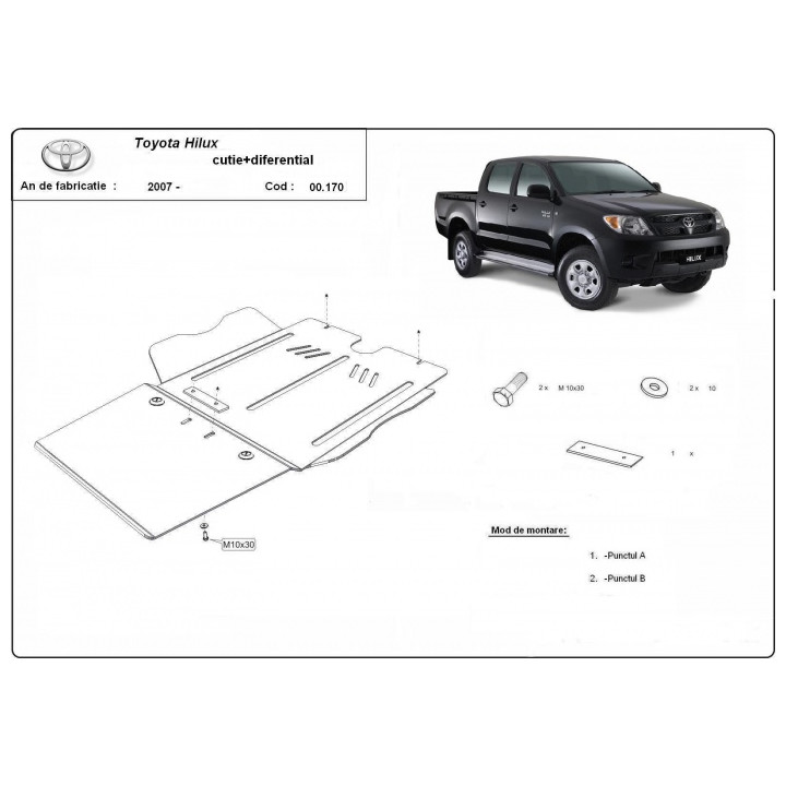 Skid Plate for Differential, Scut Protection, Toyota Hilux 2004 - 2015 - EDK.ro