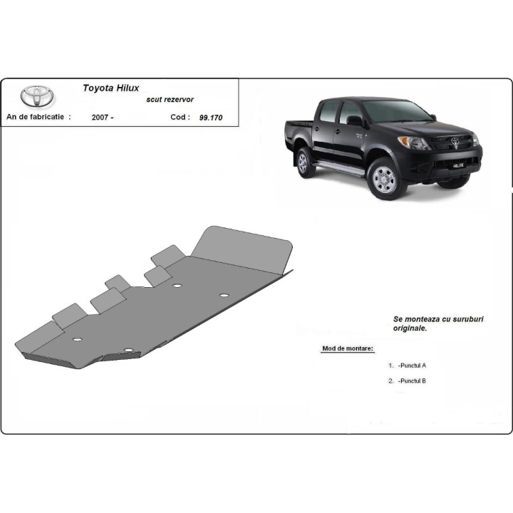 Skid Plate for Fuel Tank, Scut Protection, Toyota Hilux 2004 - 2015 - EDK.ro