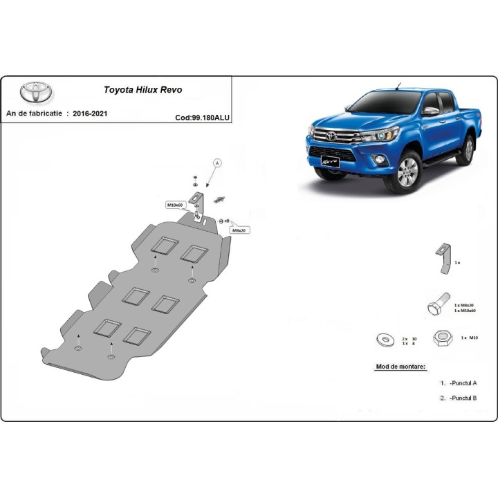 Aluminium Skid Plate for Fuel Tank, Scut Protection Revo, Toyota Hilux 2016 - 2021 - EDK.ro