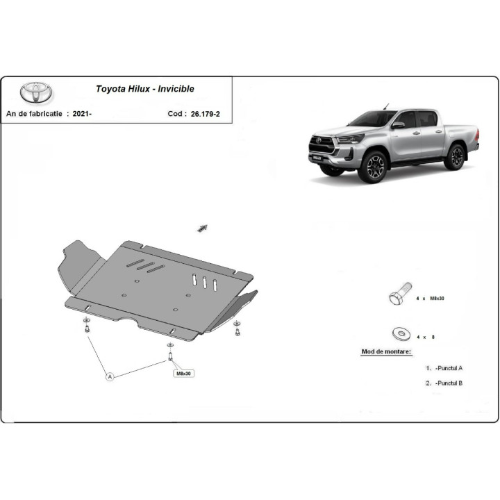 Metal Skid Plate for Engine, Scut Protection, Toyota Hilux Invincible 2021 - Present - EDK.ro
