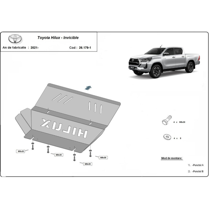 Aluminium Skid Plate for Radiator, Scut Protection, Toyota Hilux Invincible 2021 - Present - EDK.ro