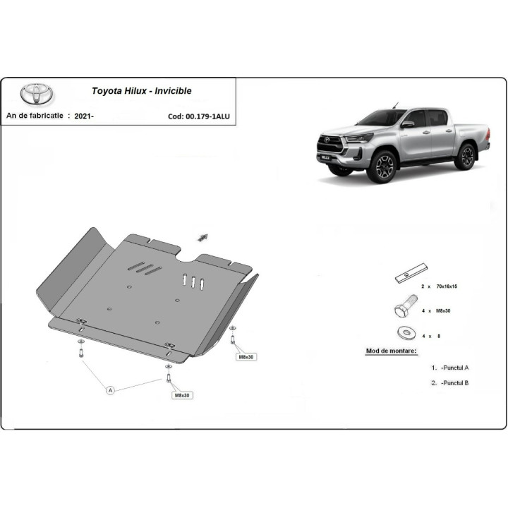 Scut Cutie de Viteze din Aluminiu, Scut Protection, Toyota Hilux Invincible 2021 - Prezent - EDK.ro