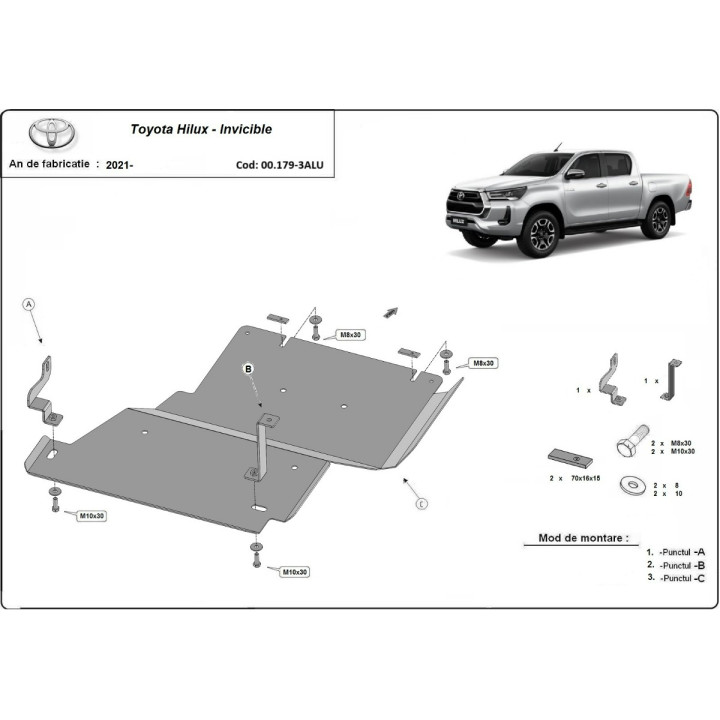 Scut de Protecție din Aluminiu, Scut Protection, Toyota Hilux Invincible 2021 - Prezent - EDK.ro