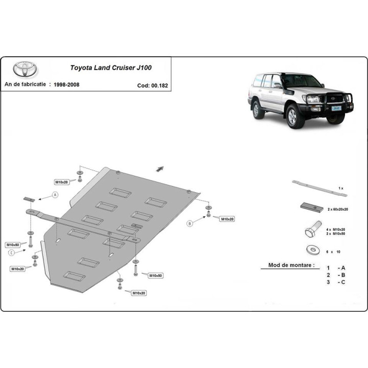 Skid Plate for Gearbox, Scut Protection, Toyota Land Cruiser 1998 - 2008 - EDK.ro