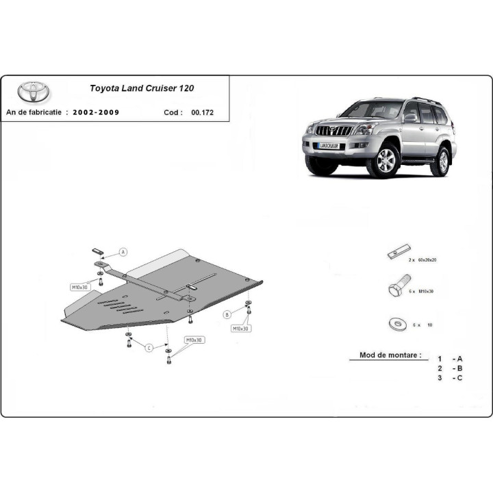 Skid Plate for Gearbox, Scut Protection, Toyota Land Cruiser 2002 - 2009 - EDK.ro