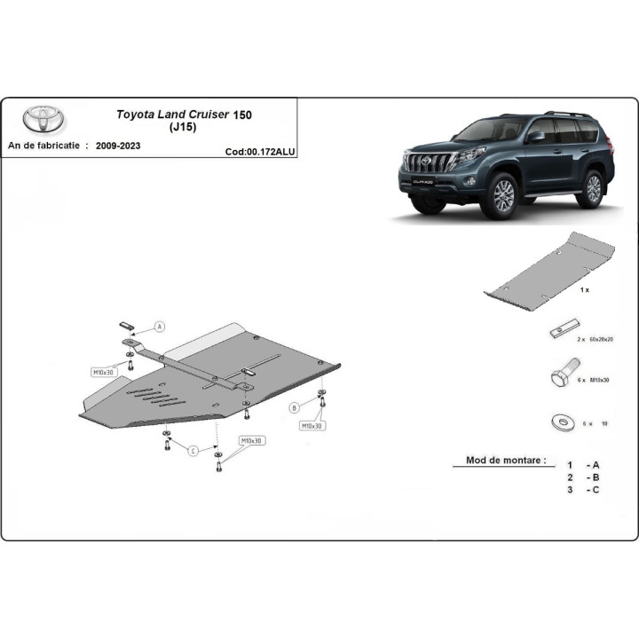 Aluminium Skid Plate for Gearbox, Scut Protection, Toyota Land Cruiser 150 2009 - Present - EDK.ro