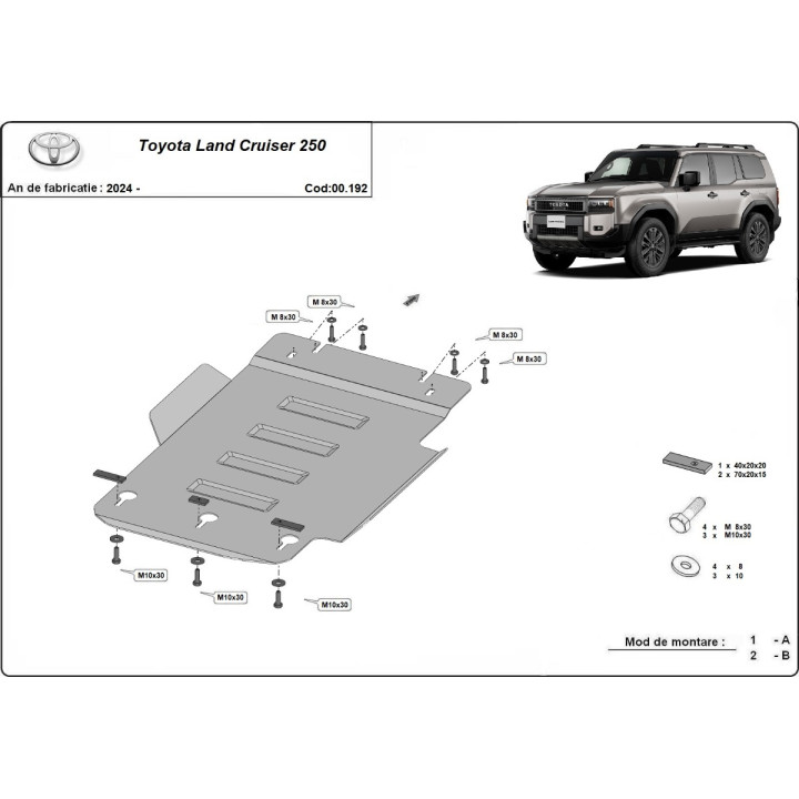 Metal Skid Plate for Gearbox, Scut Protection, Toyota Land Cruiser 250 2024 - Present - EDK.ro