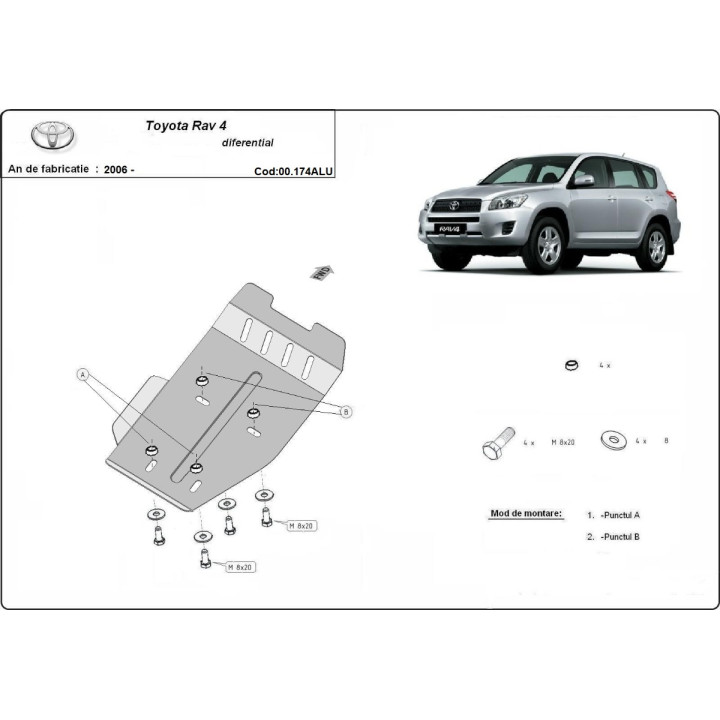 Aluminium Skid Plate for Differential, Scut Protection, Toyota RAV4 2006 - 2013 - EDK.ro