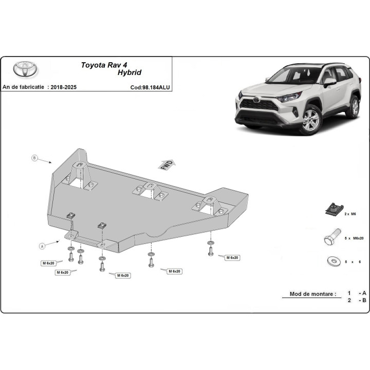Aluminium Skid Plate for Differential, Scut Protection, Toyota RAV4 2018 - 2025 - EDK.ro