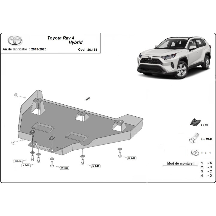 Skid Plate for Rear Differential, Scut Protection Hybrid, Toyota RAV4 2018 - 2025 - EDK.ro