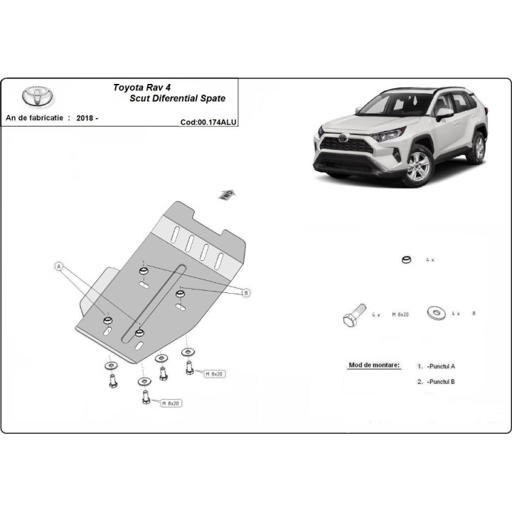Aluminium Skid Plate for Differential, Scut Protection, Toyota RAV4 2018 - Present - EDK.ro