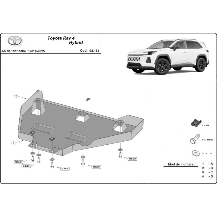 Skid Plate for Rear Differential, Scut Protection Hybrid, Toyota RAV4 2026 - Present - EDK.ro