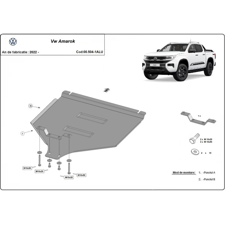 Aluminium Skid Plate for Gearbox, Scut Protection, Volkswagen Amarok 2022 - Present - EDK.ro