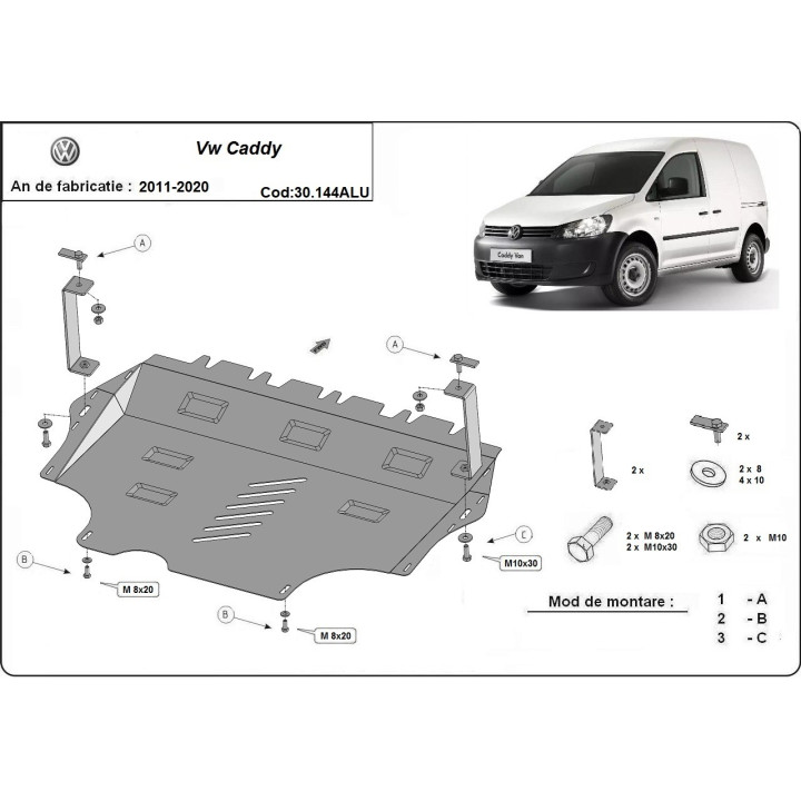 Scut Motor din Aluminiu, Scut Protection, Volkswagen Caddy 2011 - 2020 - EDK.ro