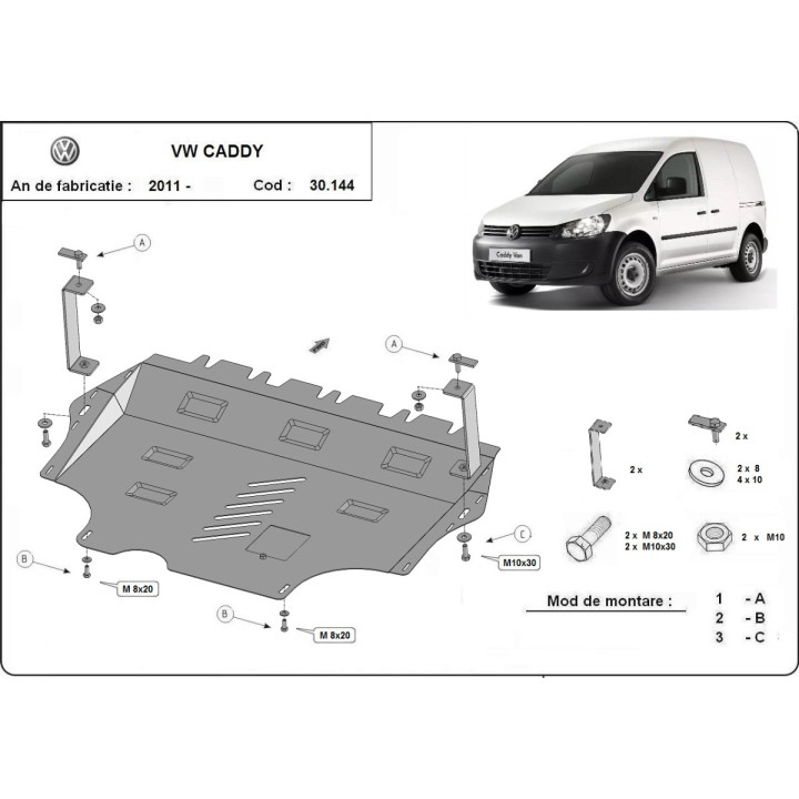 Skid Plate for Engine, Scut Protection, Volkswagen Caddy 2011 - 2020 - EDK.ro