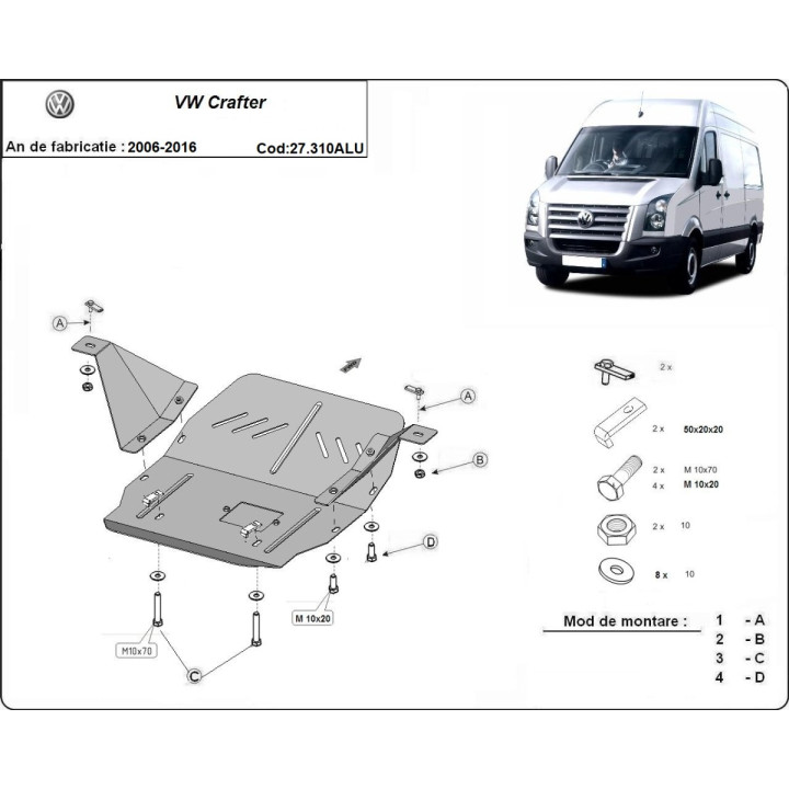 Scut Motor și Cutie de Viteze din Aluminiu, Scut Protection, Volkswagen Crafter 2006 - 2016 - EDK.ro