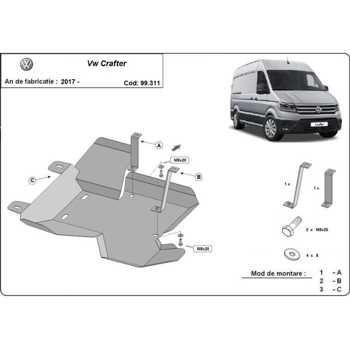 Skid Plate for AdBlue Tank, Scut Protection, Volkswagen Crafter 2017 - Present - EDK.ro