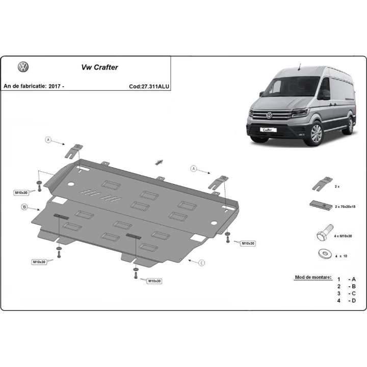 Scut Motor din Aluminiu, Scut Protection, Volkswagen Crafter 2017 - Prezent - EDK.ro