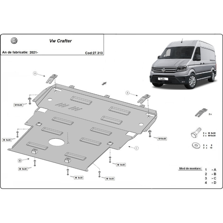 Skid Plate for Engine, Scut Protection, Volkswagen Crafter 2021 - Present - EDK.ro