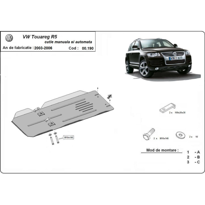 Skid Plate for Gearbox, Scut Protection R5 Manual and Automatic, Volkswagen Touareg 2003 - 2006 - EDK.ro