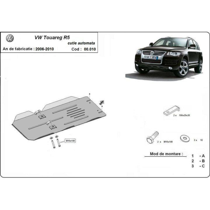 Skid Plate for Gearbox, Scut Protection Automatic R5, Volkswagen Touareg 2006 - 2010 - EDK.ro