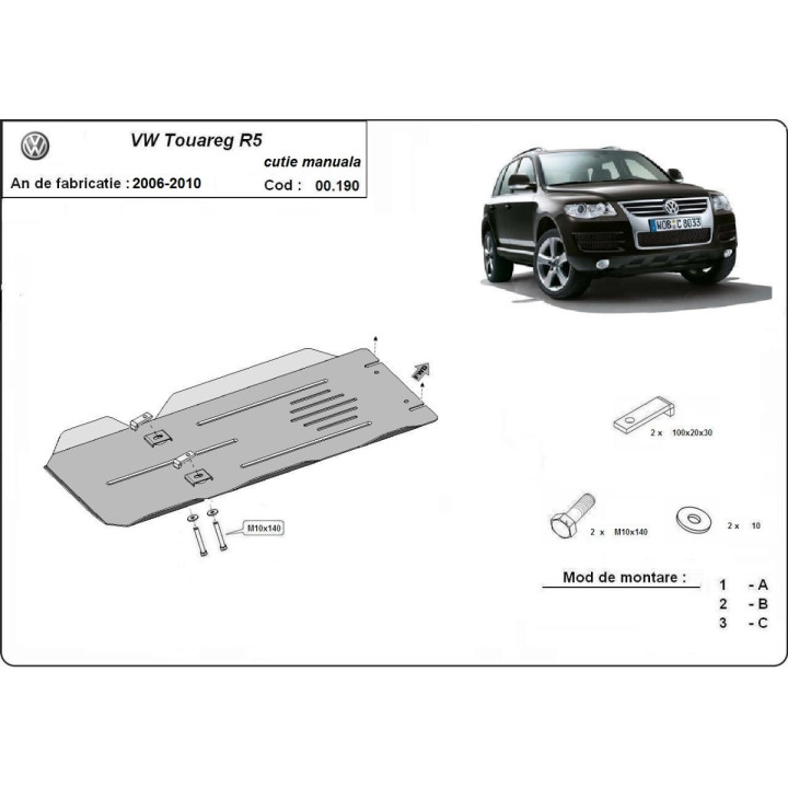 Skid Plate for Gearbox, Scut Protection R5 Manual, Volkswagen Touareg 2006 - 2010 - EDK.ro