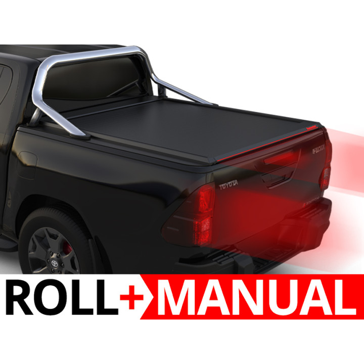 Manual Roll Top Tonneau Bed Cover, Tessera 4x4 Roll+, Toyota Hilux with OEM Rollbar Double Cab 2016 - 2026 - EDK.ro
