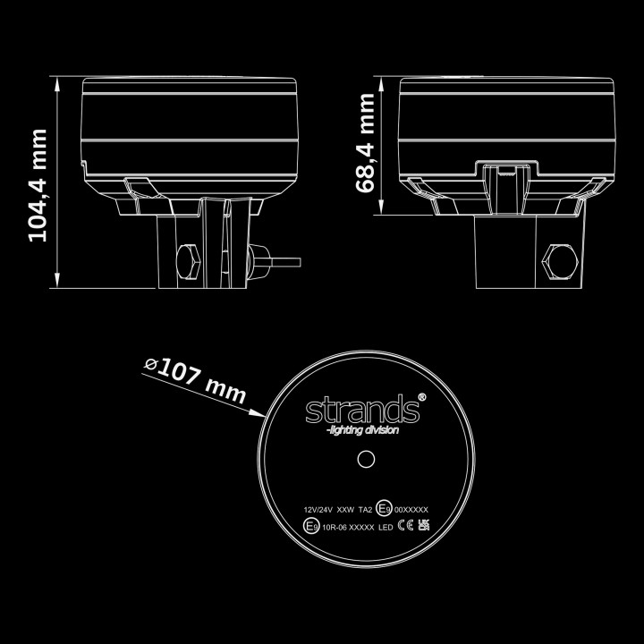 EC Approved LED Beacon Warning Light, Strands Unity 107mm - EDK.ro